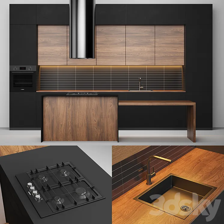 Modern black kitchen 3DS Max