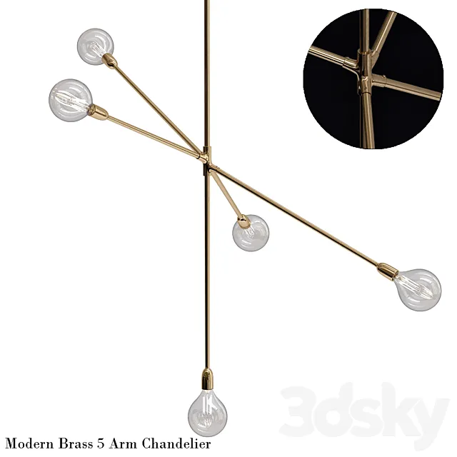 Modern brass 5 arm chandelier 3DSMax File