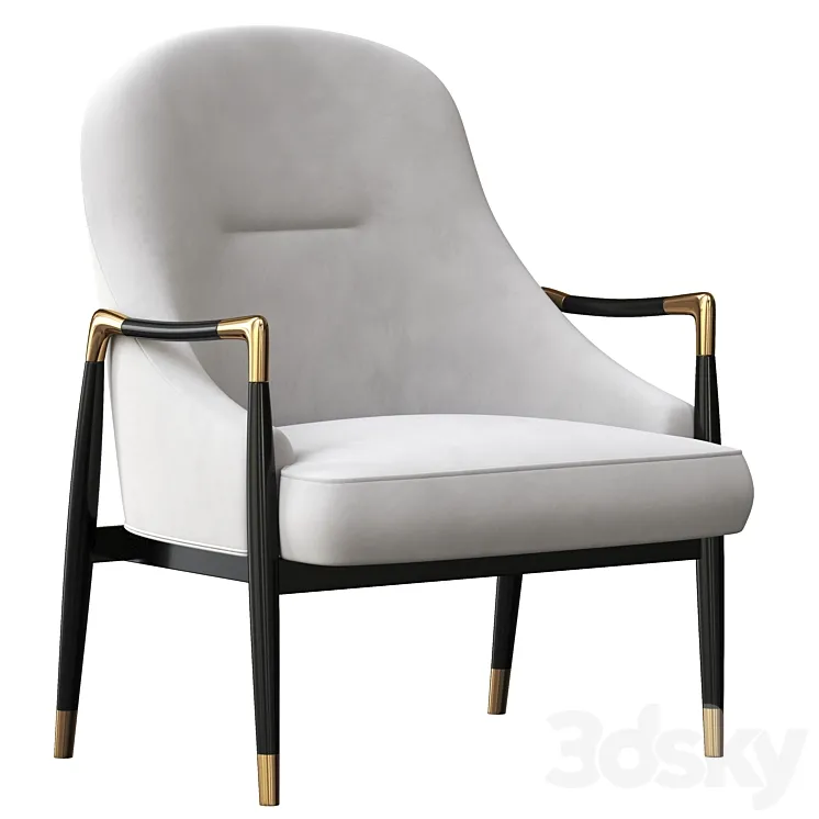 Modern Brass Accented Walnut Lounge Chairs 3DS Max