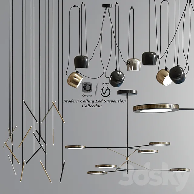 Modern Ceiling Led Suspension Collection 3DSMax File