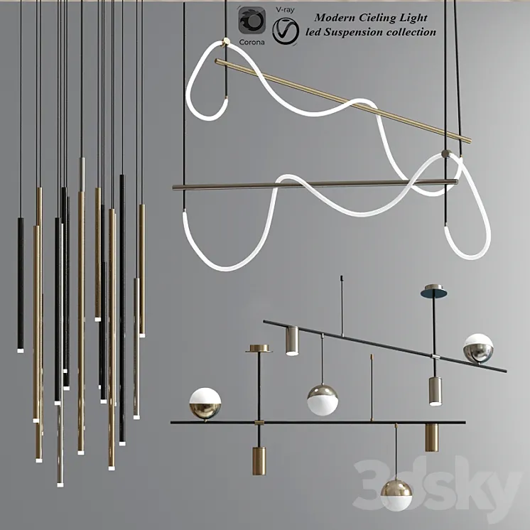 Modern Ceiling Light led Suspension collection 3DS Max