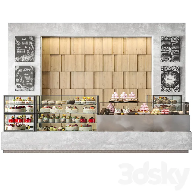 Modern coffee shop with display case with desserts and sweets 3DS Max Model