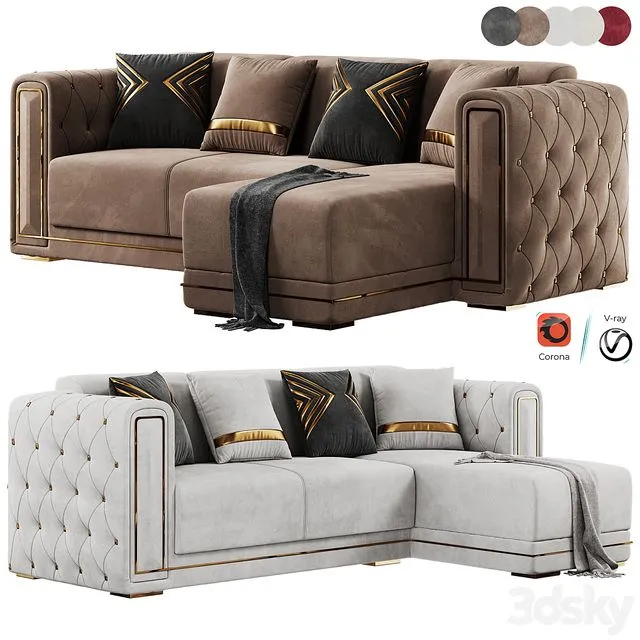 Modern Corner Beige Sectional Sofa 3dsMax Model