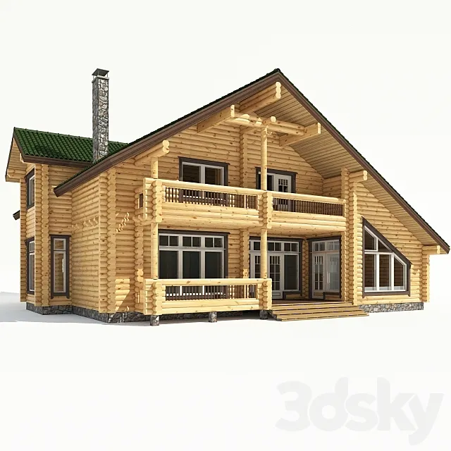 Modern cottage. Log Cabin. 3ds Max