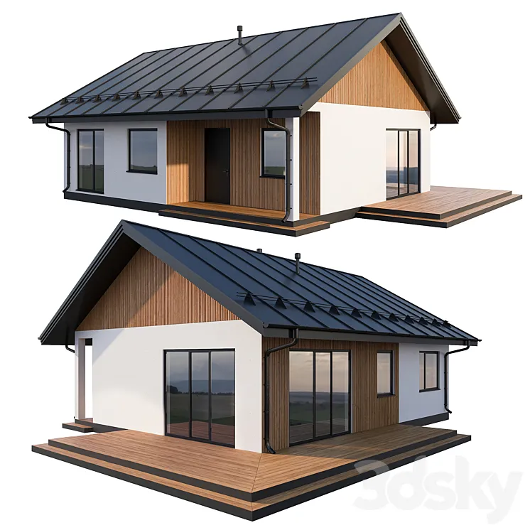 Modern cottage with click seam roof 3DS Max