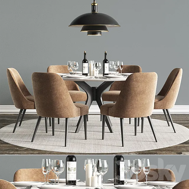 Modern Dinning Set 4 3DS Max Model