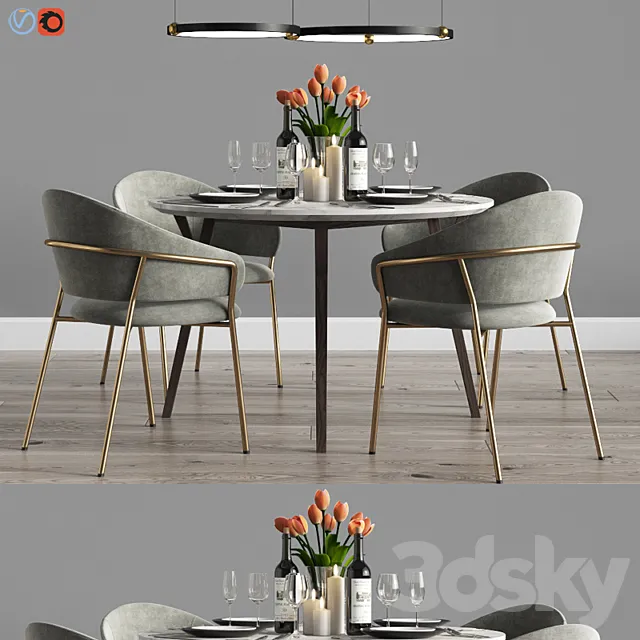 Modern Dinning Set 9 3DS Max Model