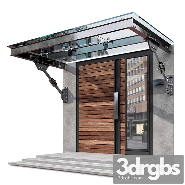 Modern entrance with glass canopy no3 3dsmax Download