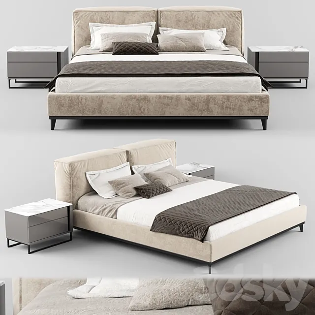 Modern fabric bed with upholstered headboard_01 3ds Max