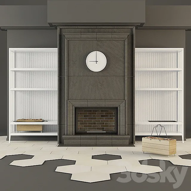 Modern fireplace and shelves 3DSMax File