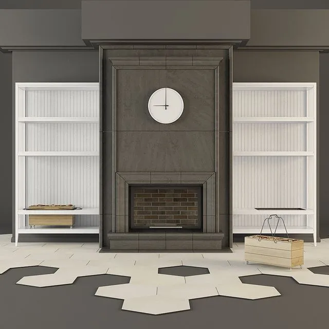 Modern fireplace and shelves 3dsMax Model
