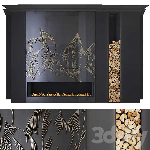 Modern fireplace (leaves1) 3DS Max Model