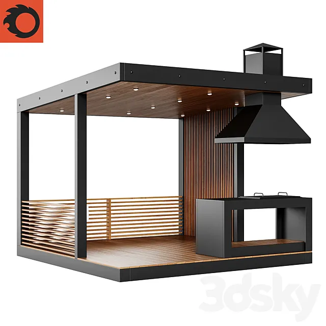 Modern gazebo with summer kitchen 1 3dsMax Model