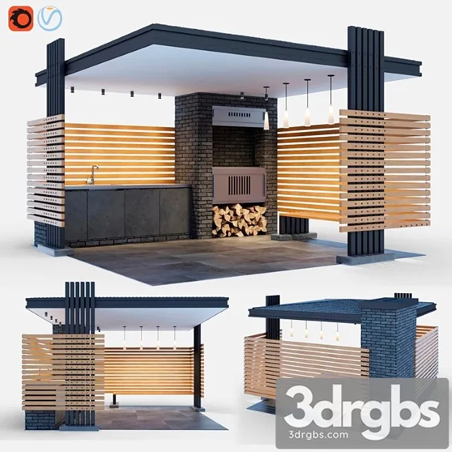 Modern gazebo with summer kitchen 3dsmax Download