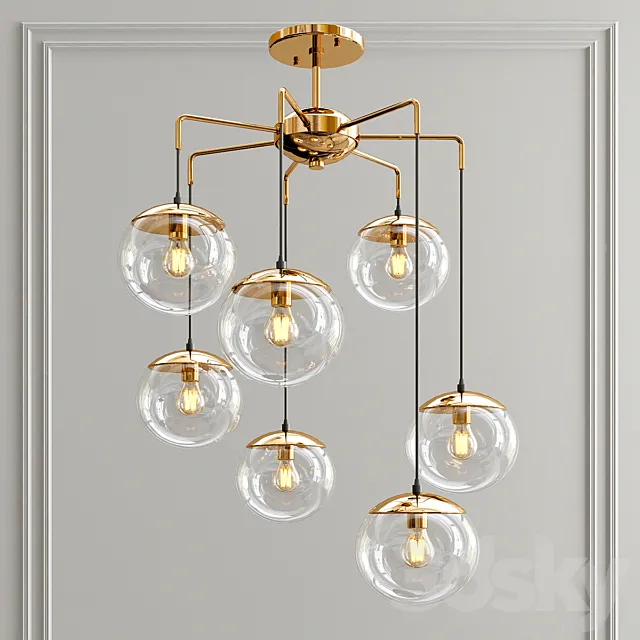 Modern Handcrafted Brass Glass Bubbles Chandelier 3ds Max