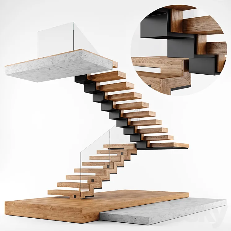 Modern interior stair 02 3DS Max Model