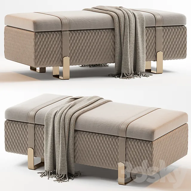 Modern Italian Designer Quilted Leather Ottoman Bench 3DSMax File