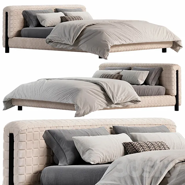 Modern King Upholstered Platform Bed Low Profile Cloud Bed Solid Wood Frame 3DSMax File
