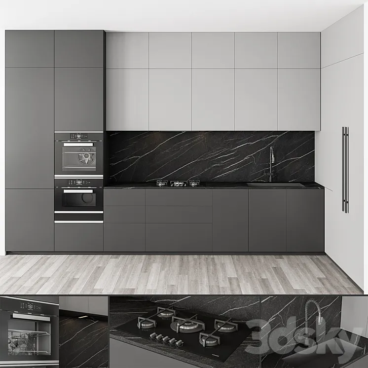 Modern Kitchen Black and White 100 3DS Max Model