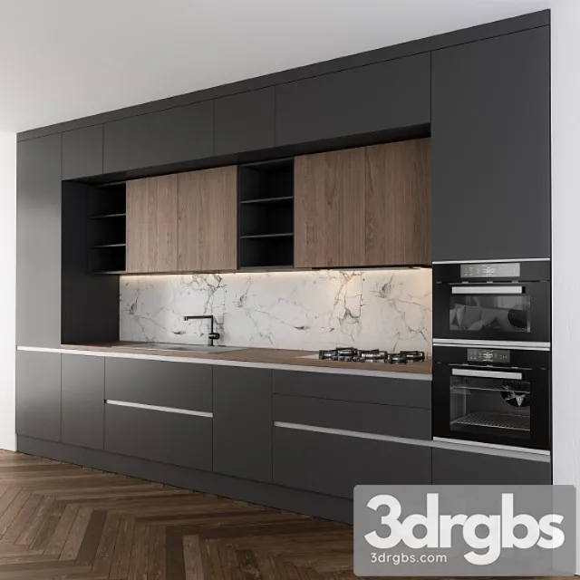 Modern kitchen dark gray and wood 3dsmax Download