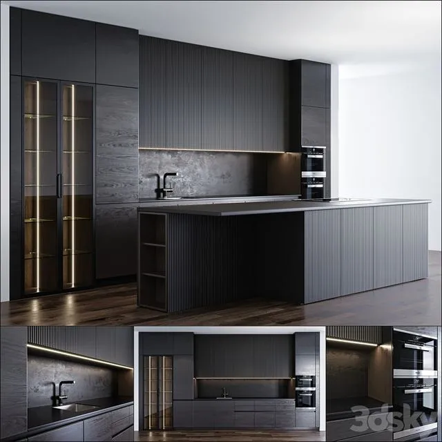 Modern kitchen oven fridge wood miele shelf 3dsMax Model