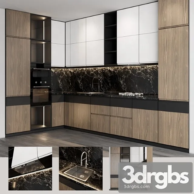 Modern kitchen with wood facades 3dsmax Download