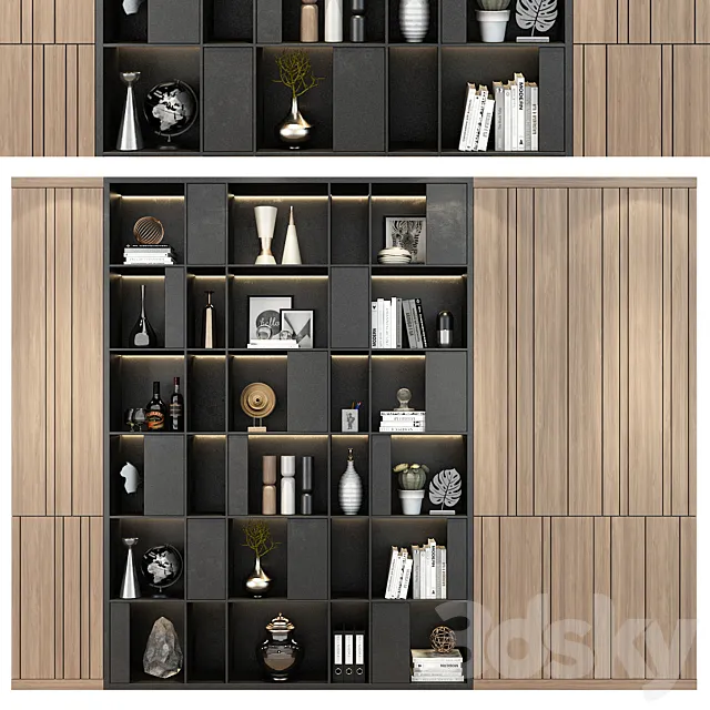 Modern luxury wooden bookshelf GHS-2362 3ds Max