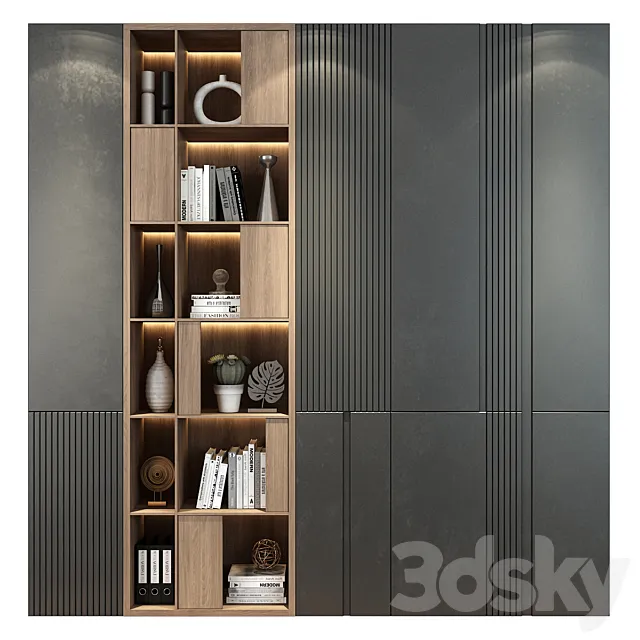 Modern luxury wooden bookshelf GHS-2381 3ds Max