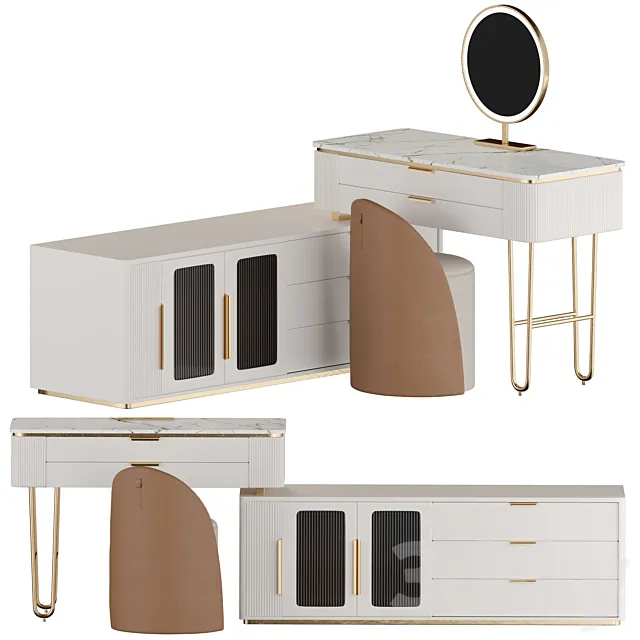 Modern Makeup Vanity with TV Stands LED Mirror L-Shaped Vanity Table 3ds Max