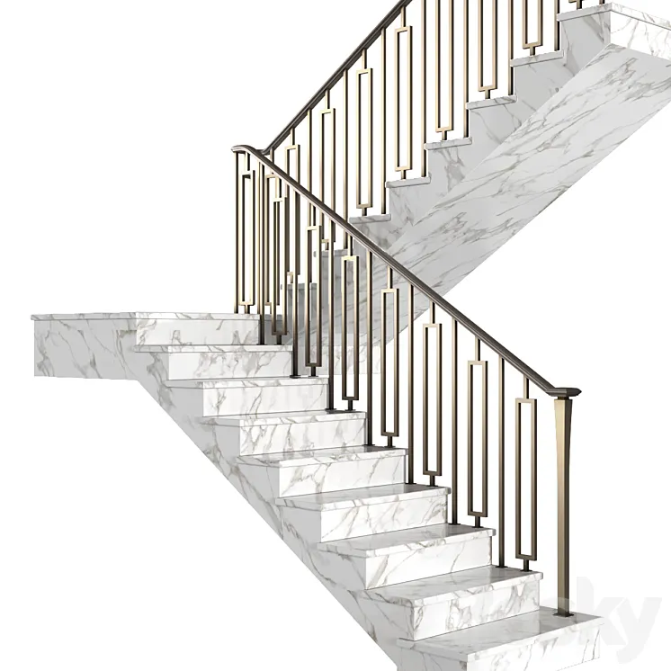 Modern marble  stair staircase in Art Deco style. 3DS Max Model