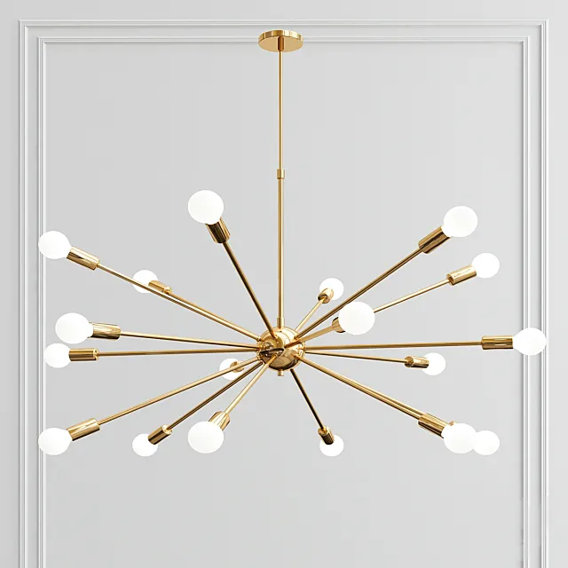 Modern Polished Brass Sputnik Chandelier 3DS Max Model