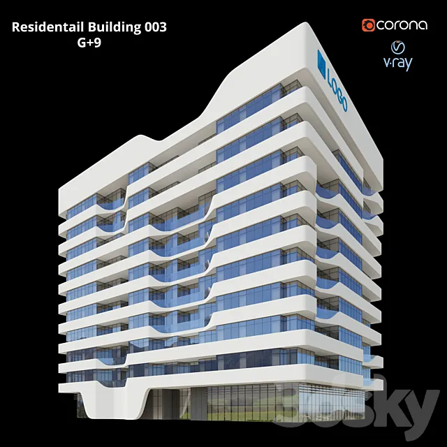 Modern Residential Building 003 _ G + 9 3DS Max Model