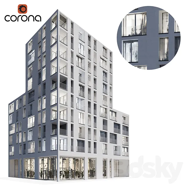 Modern residential building 01 | night 3DSMax File