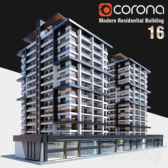 Modern Residential Building 016 3DS Max Model