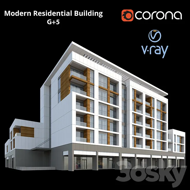 Modern Residential Building G + 5 3ds Max