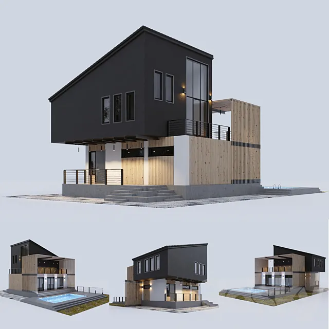 Modern residential house with a swimming pool 3DS Max Model