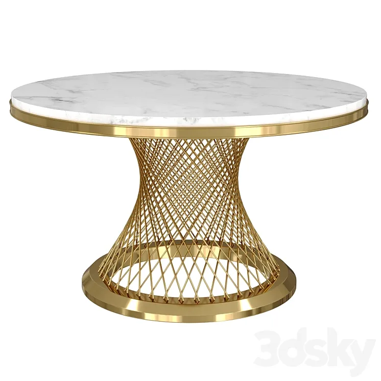 Modern Round Dining Table Stainless Steel Sintered Stone Plinth Tabletop Golden 3DS Max