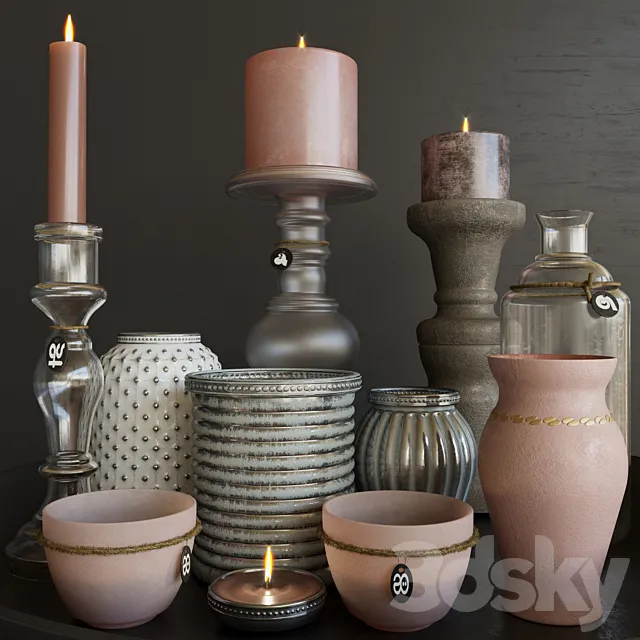 Modern set of candlesticks. candles and decor 2 3DSMax File