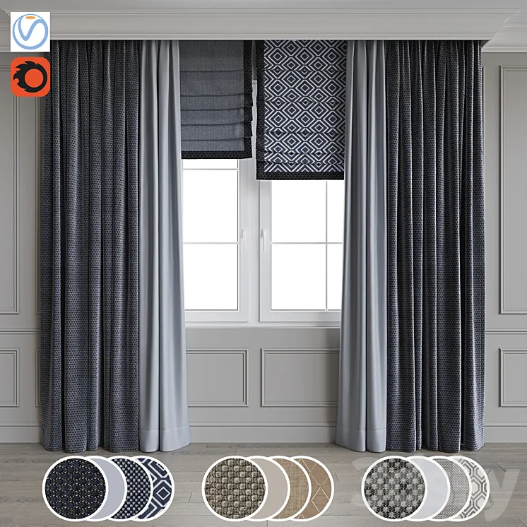 Modern style curtains 11 3DS Max