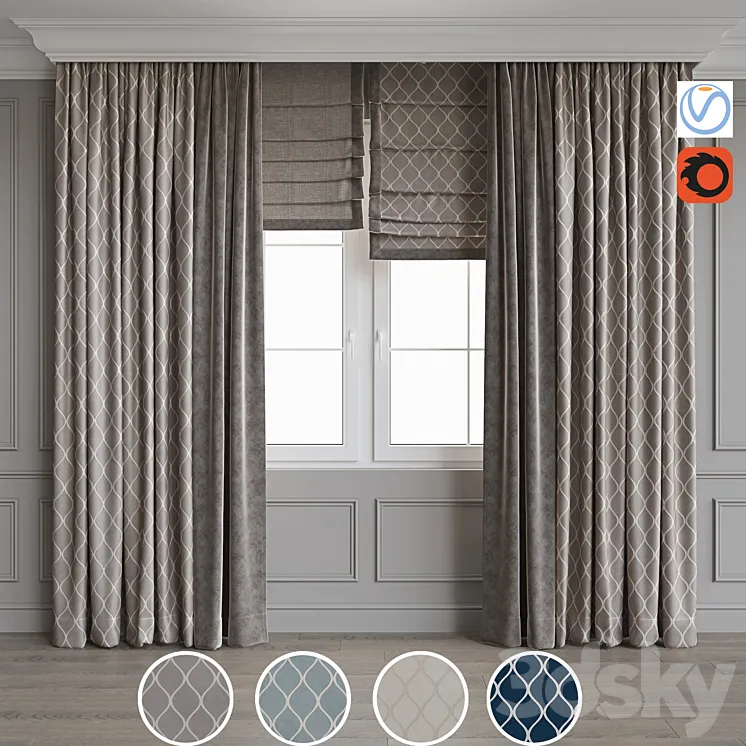 Modern style curtains 9 3DS Max