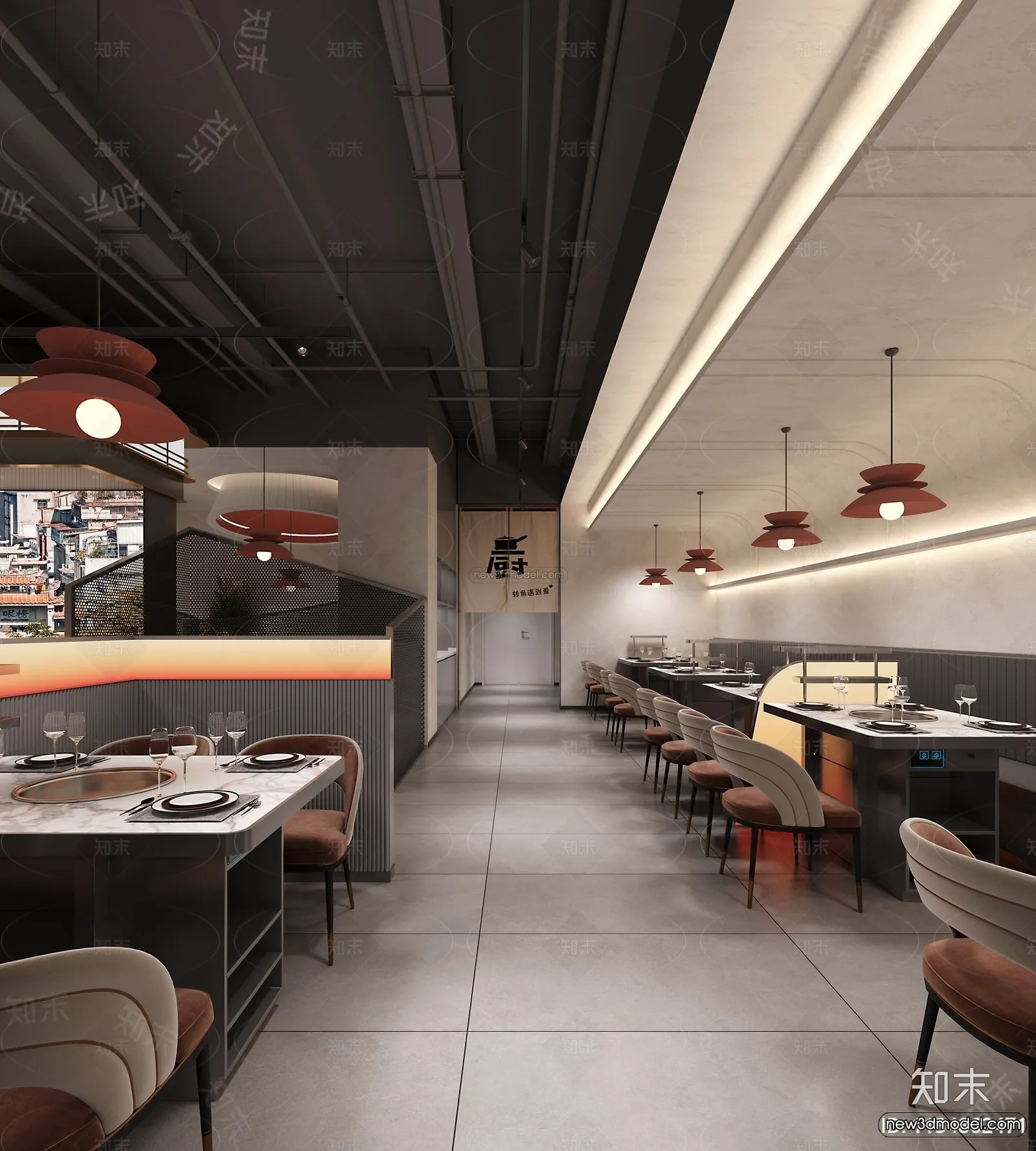Modern Style Interior 3D Blocks and 3D Models – Asian Restaurant 3D Scene – 1010 – CORONA