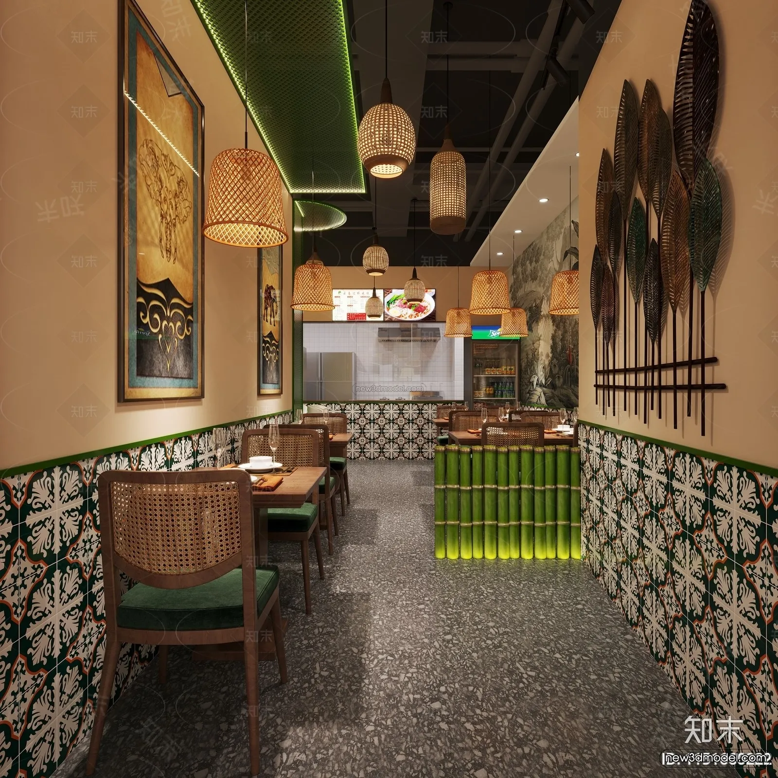 Modern Style Interior 3D Blocks and 3D Models – Asian Restaurant 3D Scene – 985 – CORONA
