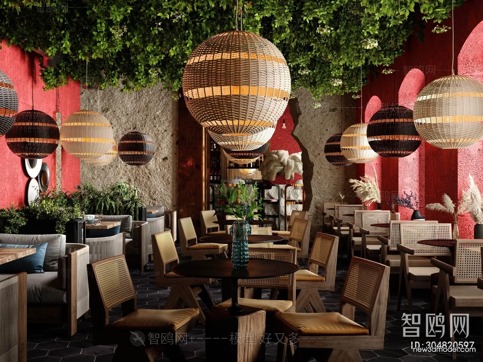 Modern Style Interior 3D Blocks and 3D Models – Asian Restaurant 3D Scene – 990 – CORONA