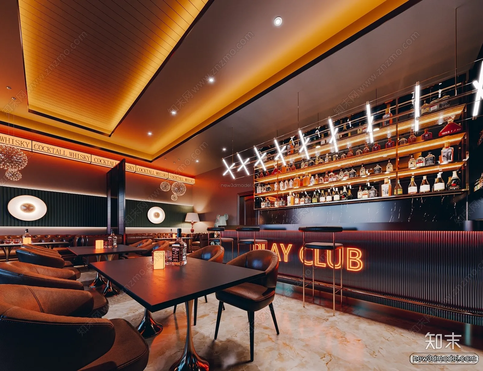Modern Style Interior 3D Blocks and 3D Models – Bar 3D Scene – 719 – CORONA