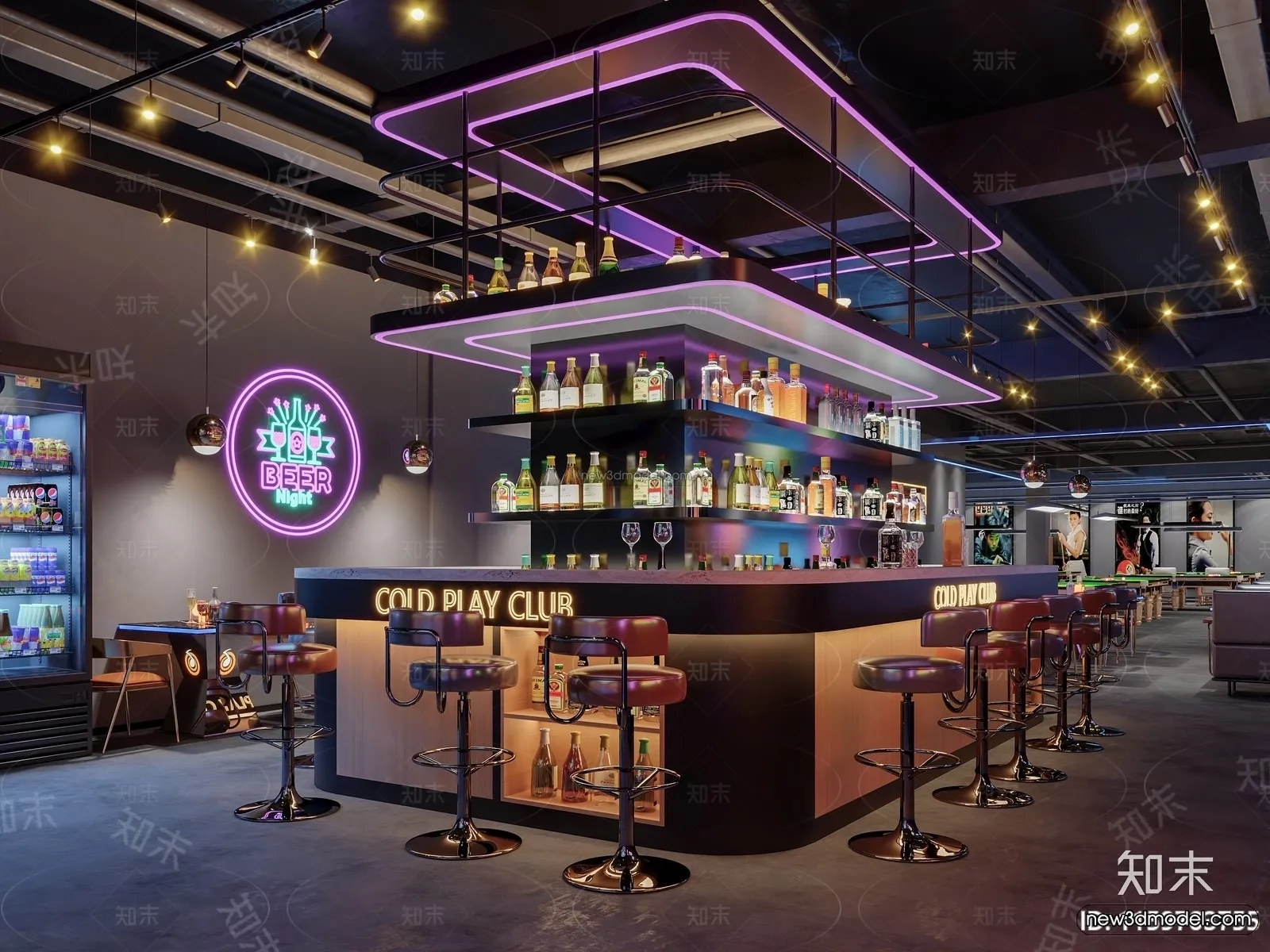 Modern Style Interior 3D Blocks and 3D Models – Bar 3D Scene – 721 – CORONA