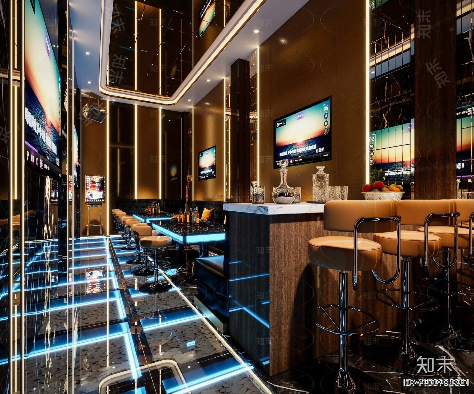 Modern Style Interior 3D Blocks and 3D Models – Bar 3D Scene – 724 – CORONA