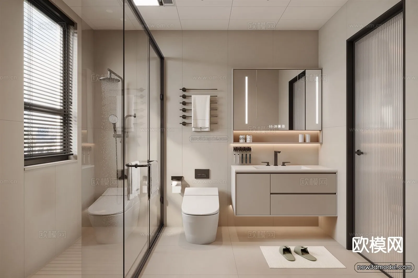 Modern Style Interior 3D Blocks and 3D Models – Bathroom 3D Scene – 660 – CORONA