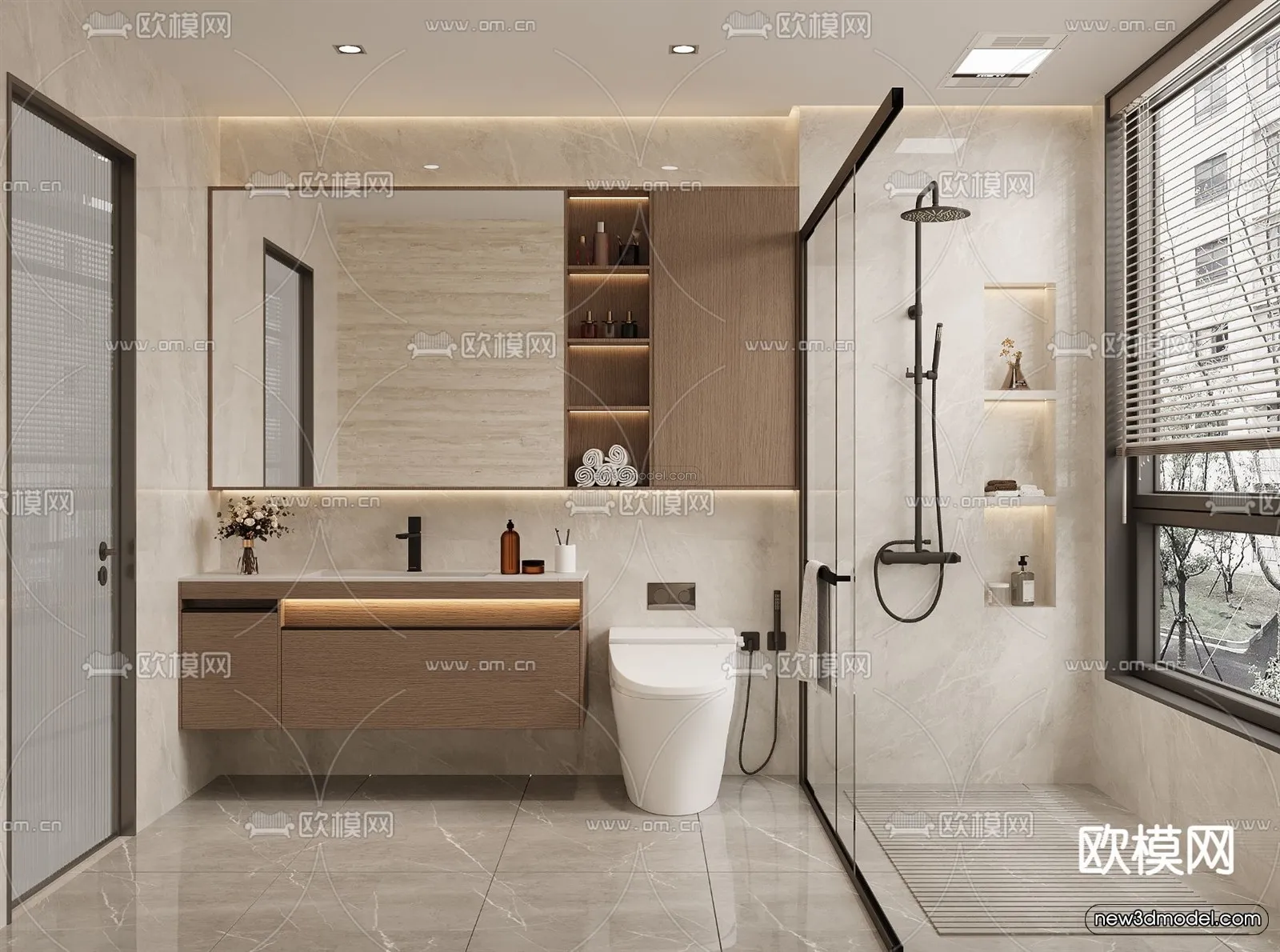 Modern Style Interior 3D Blocks and 3D Models – Bathroom 3D Scene – 666 – CORONA