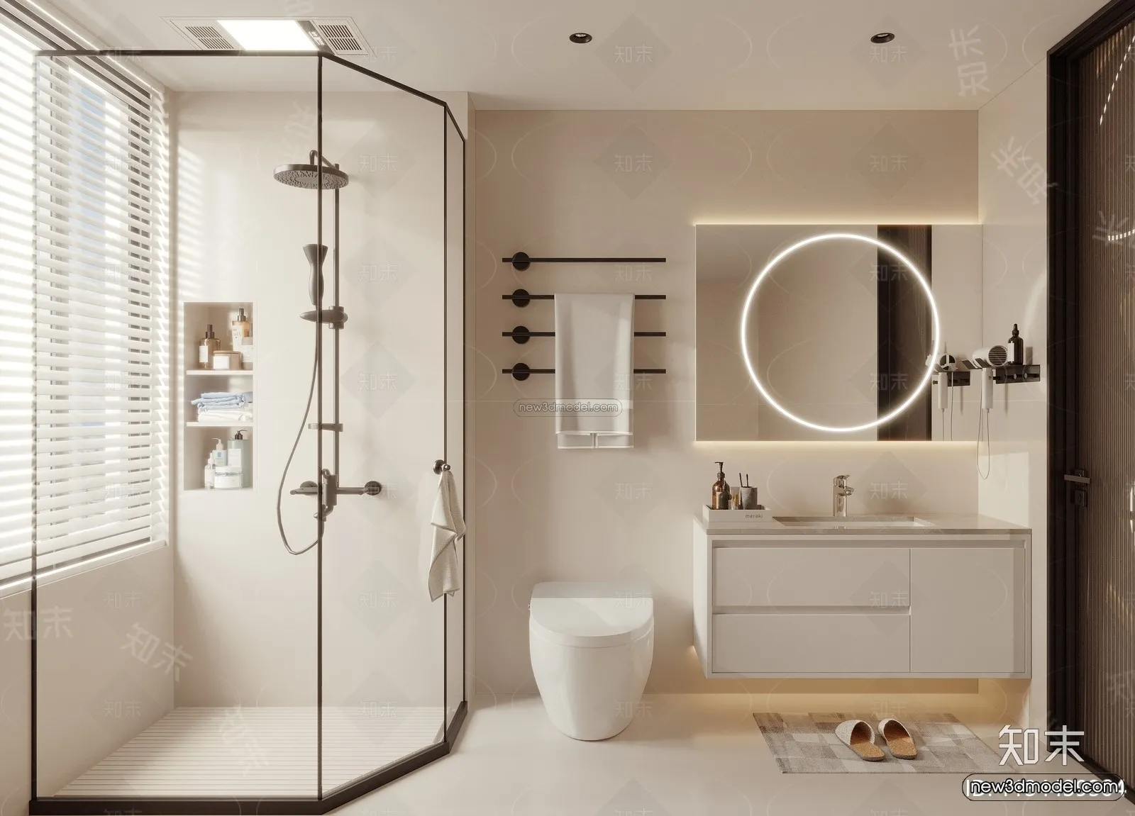 Modern Style Interior 3D Blocks and 3D Models – Bathroom 3D Scene – 672 – CORONA