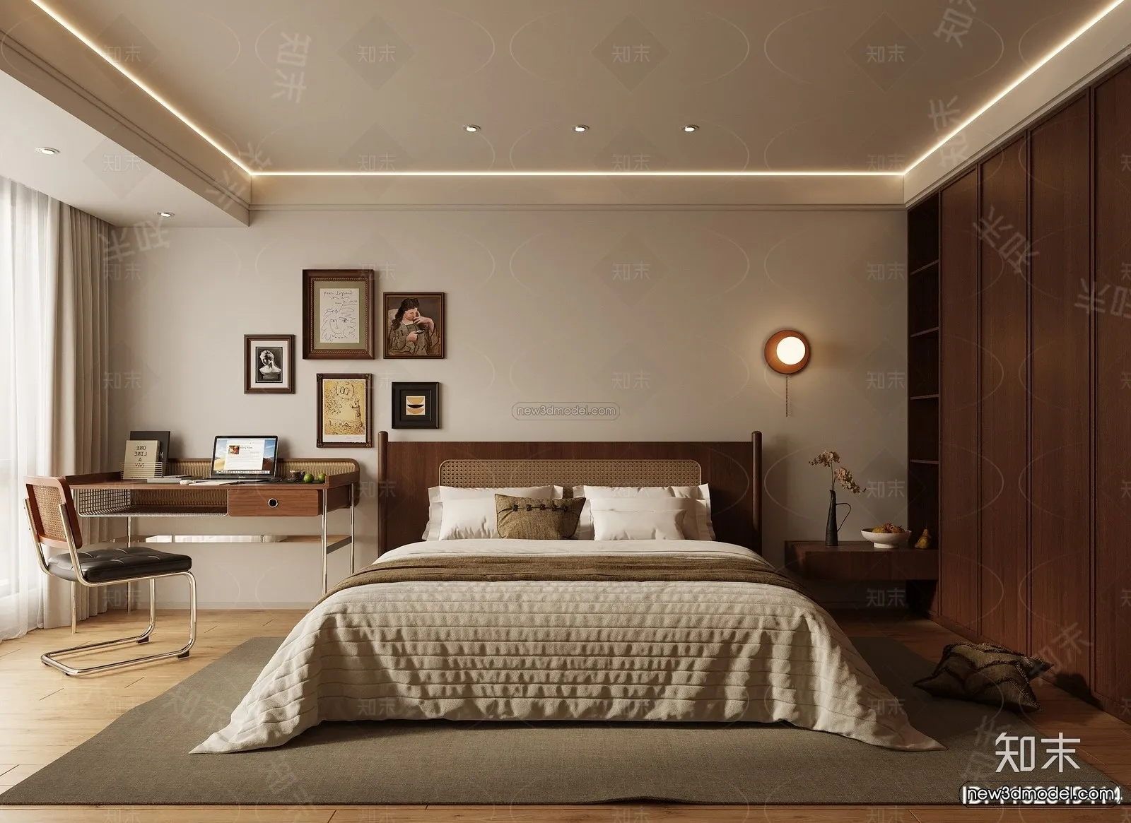 Modern Style Interior 3D Blocks and 3D Models – Bedroom 3D Scene – 455 – CORONA
